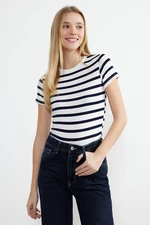 Trendyol Navy Blue Striped Viscose/Soft Fabric Stretchy Knitted Blouse