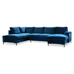 Granatowa aksamitna rozkładana sofa w kształcie litery "U" Miuform Lofty Lilly, lewostronna