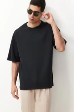 Trendyol Basic Anthracite Oversize/Wide Cut Textured Waffle Short Sleeve T-Shirt