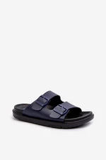 Lightweight Men's Slippers with Big Star Navy Blue Buckles