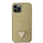 Zadní kryt Guess Rhinestones Triangle Metal Logo pro Apple iPhone 12/12 Pro, zlatá