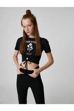 Koton Crop T-Shirt with a Printed Window Detail Short Sleeves