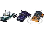 Mack R Sleeper Trio Set of 3 Truck Tractors in Gray Purple and Green 1/64 Diecast Models by DCP/First Gear