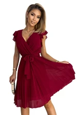 Numoco pleated dress with neckline and ruffles