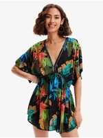 Black Women's Floral Beach Dress Desigual Top Tropical Party - Women