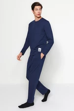 Trendyol Navy Blue Label Detailed Knitted Pajamas Set