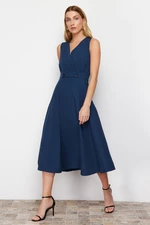 Trendyol Navy Blue A-Line Double Breasted Collar Button Detailed Woven Midi Dress