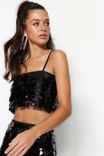 Trendyol Black Crop Sparkly Sequin Bustier