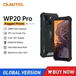 OUKITEL WP20 Pro Waterproof Rugged 4G Smartphones 5.93 Inch Octa Core 4GB+64GB 6300mAh 20MP Camera Android 12 Mobile Phone NFC