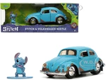 Volkswagen Beetle Matt Blue (Weathered) and Stitch Diecast Figure "Lilo and Stitch" (2002) Movie "Hollywood Rides" Series 1/32 Diecast Model Car by J