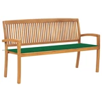 Stacking Outdoor Patio Bench with Cushion 62.6" Solid Teak Wood for Porch Backyard