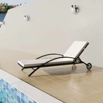 Sun Lounger with Cushion & Wheels Poly Rattan Black Outdoor Furniture
