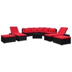 9 Piece Garden Lounge Set with Cushions Poly Rattan Red