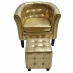 Tub Chair with Footrest Gold Faux Leather