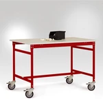 Manuflex LB4033.3003 ESD príručný stolík BASIS pojazdný s gumovou stolovou doskou v rubínovej červenej RAL 3003, š xhxv: