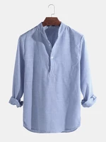 Mens Casual Shirts Dress Shirts Striped Henley Collar V-neck T-Shirt Button Tops