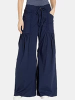 Women Solid Color Elastic Waist Loose Wide Leg Pants With Pocket