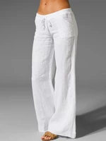 Wide Leg Women Loose Cotton Pure Color Elastic Waist Trousers Pants