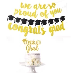 Graduation Party Banner Golden Shining We Are So Proud Of You Paper HatHanging Banner Party Decoration