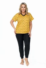 Donna Queen Dámské pyžamo Size Plus 4XL žluto-černá