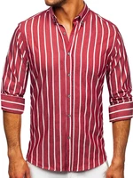 Vínová pánská pruhovaná košile s dlouhým rukávem Bolf 20730