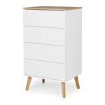 Biela skrinka s detailmi v dekore dubového dreva s 4 zásuvkami Tenzo Dot, šírka 55 cm Biela skrinka s detailmi v dekore dubového dreva s 4 zásuvkami Tenzo Dot, šírka 55 cm
