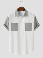 Mens Contrast Double Pocket Corduroy Daily Short Sleeve Shirts