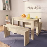 Dining table and benches chipboard oak color 3 pcs
