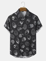 Men Allover Easter Eggs Graphic Button Designed Curved Hem Leisure Short Sleeve Shirts