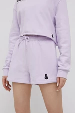 Bavlněné šortky OCAY dámské, fialová barva, hladké, high waist