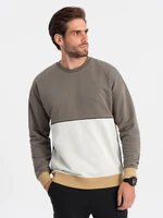 Ombre Men's OVERSIZE sweatshirt with contrasting color combination - khaki Ombre Men's OVERSIZE sweatshirt with contrasting color combination - khaki