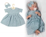 Mušelínové šatičky + čelenka 2-dílná sada Dino, Baby Nellys, mátové, vel. 98 (2-3r)
