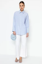 Trendyol Light Blue Striped Shirt Woven Cotton with Wide Cuffs