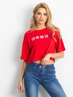 Short red T-shirt with inscription