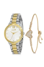 Polo Air Stylish Sports Women's Wristwatch Zircon Stone Heart Bracelet Combination Silver-gold Color