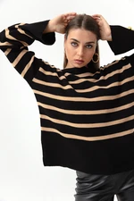 Lafaba Women's Tan Bateau Neck Striped Knitwear Sweater