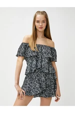 Koton Floral Mini Jumpsuit Off Shoulder Flounce Ruffle