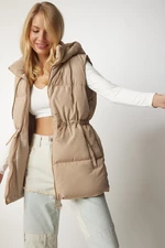 Happiness İstanbul Women's Beige Hooded Inflatable Vest
