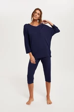 Women's Song pyjamas, 3/4 sleeve, 3/4 leg - navy blue