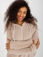 RUE PARIS beige loose zippered sweatshirt with hem