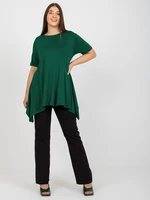 Dark green monochrome blouse of larger size with short sleeves