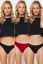 Trendyol Black-Burgundy 3-Pack Classic Cotton Panties