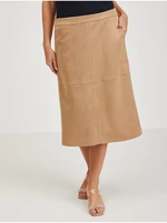 Světle hnědá dámská midi sukně v semišové úpravě ORSAY - Dámské