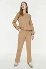 Trendyol Beige Pocket Knitted Top and Bottom Set with Flywheel Detail
