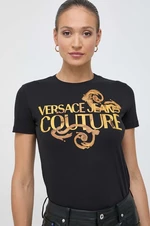 Bavlnené tričko Versace Jeans Couture dámsky, čierna farba, 76HAHG00 CJ00G
