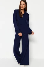 Trendyol Navy Blue Wide Fit Knitwear Top and Bottom Set