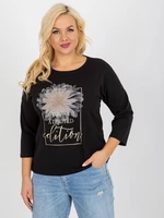 Dámská černá halenka plus size s nápisem a kamínky