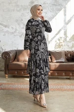 InStyle Layered Pleats Chiffon Hijab Dress - Black