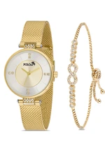 Polo Air Stylish Wicker Cord Women's Wristwatch Zircon Stone Infinity Bracelet Combination Gold Color