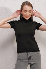 Bigdart 15819 Short Sleeve Turtleneck Sweater - Black